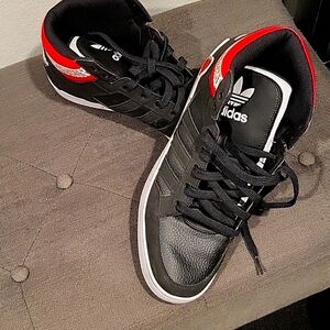 Adidas White black and red  high tops